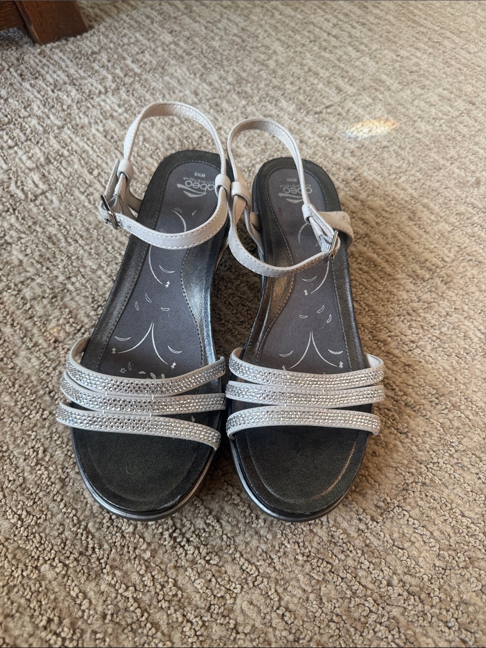 Abeo Silver Beaded Strappy Slingback Sandals